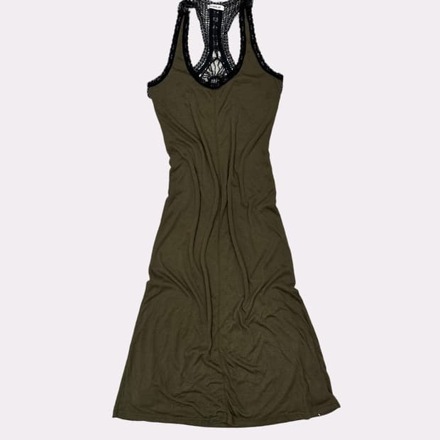 crochet detail khaki long dress