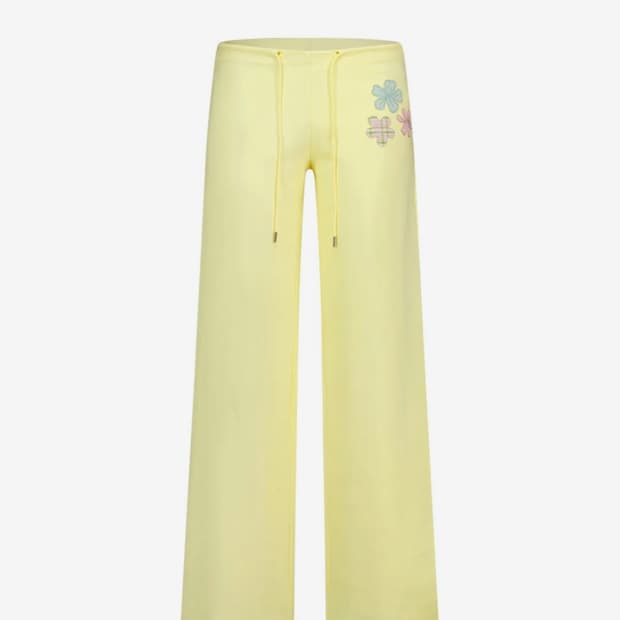 FLOWER APPLIQUE BOOTCUT PANTS YELLOW