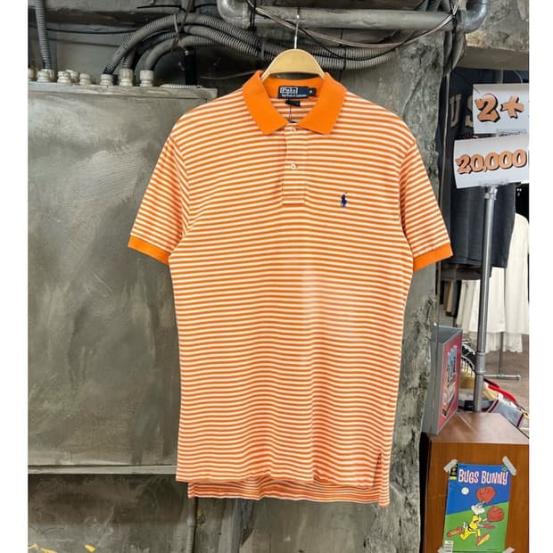 폴로 랄프로렌 스트라이프 반팔 카라티 오렌지 M #csz4009