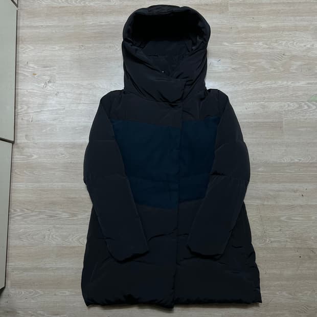 지고트 여성 구스다운 스웨이드 배색 후드 롱패딩 점퍼 [블랙] S/90