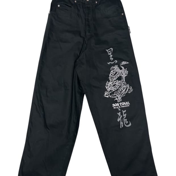 도그타운 DOG TOWN 블랙 드래곤 오리엔탈 블랙 와이드 데님팬츠 M