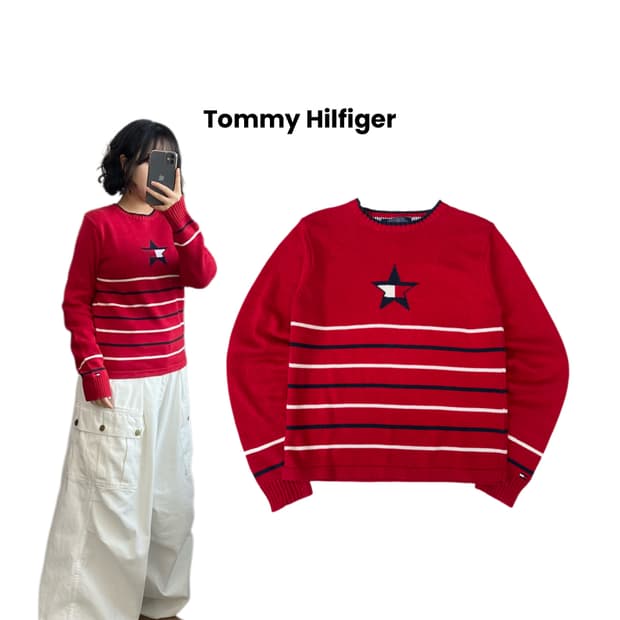 타미힐피거 스타 별 니트 