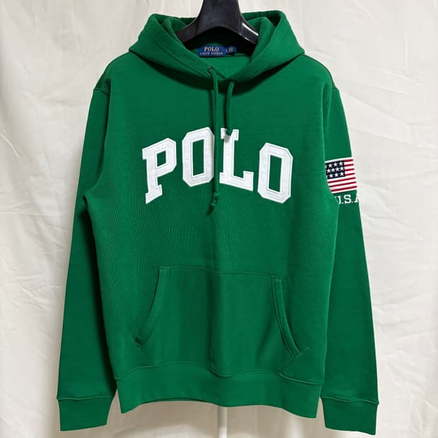 폴로 랄프로렌 아플리케 자수 성조기 로고 후드티 / 그린, S