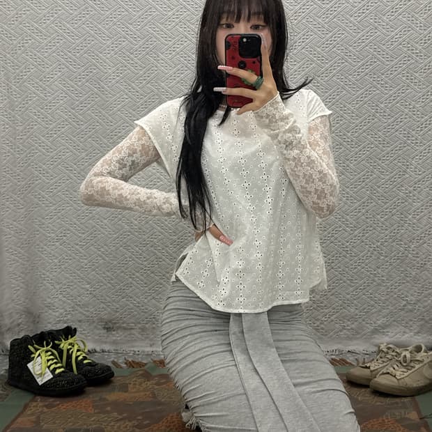 빈티지 페어리 클린걸 여리핏 펀칭 나시 반팔티 K0439