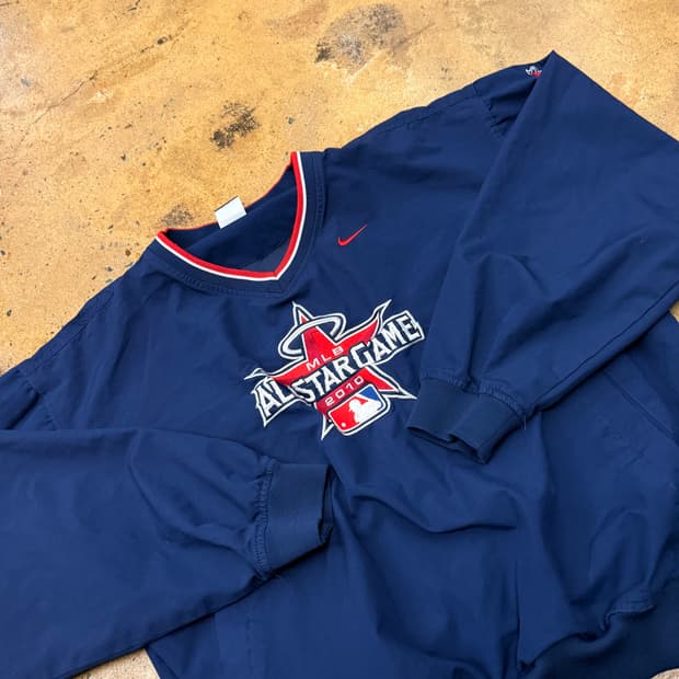 [ 정품/M ] 나이키 X MLB 스우시 올스타 브이넥 바람막이 웜업