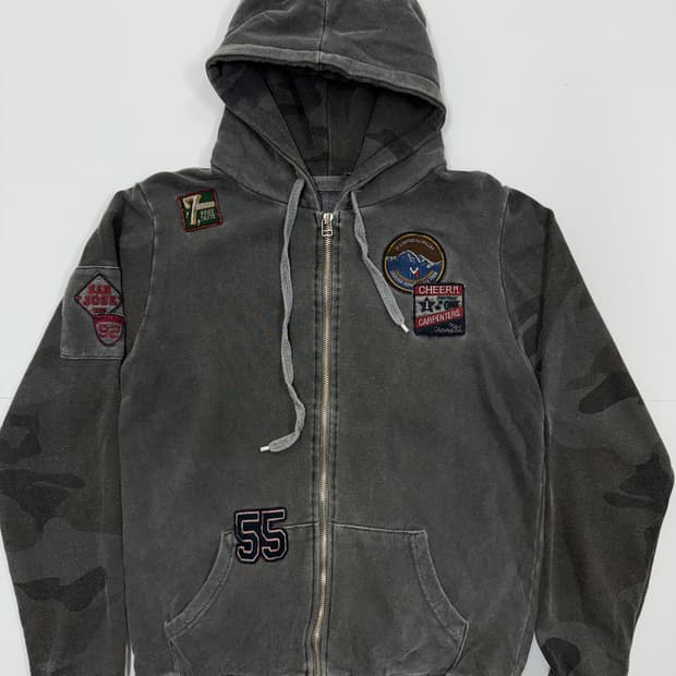 빈티지 패치 카모 믹스 후드집업