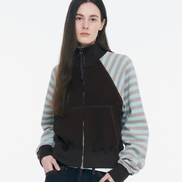 파르티멘토 우먼 스트라이프 니티드 집업 점퍼_브라운