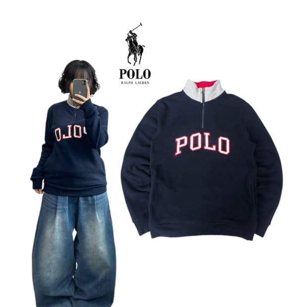 폴로 빅로고 아노락 플리스 반집업