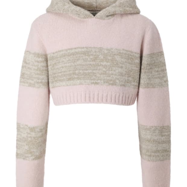 쓰리타임즈 스트라이프 크롭 후드 니트