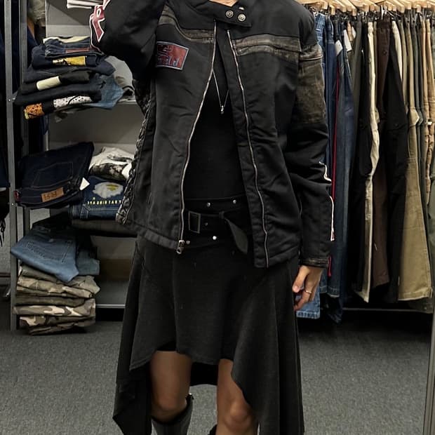 M)b.b.Miles 빈티지 가죽패치 스포츠바이커 자켓