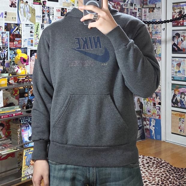 나이키 차콜 스우시 스티치 후드티