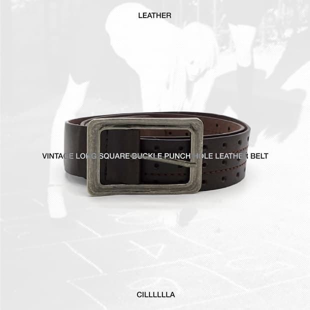 VINTAGEBELT 빈티지 롱스퀘어 버클 펀치홀 레더 벨트