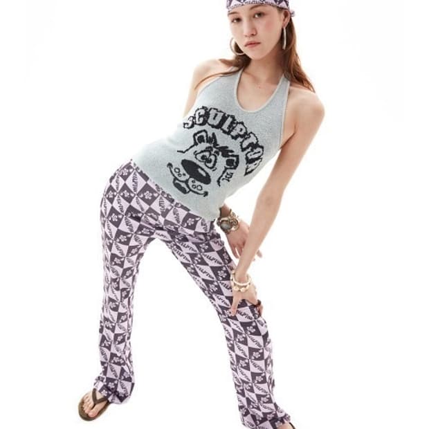 새상품) 스컬프터 새틴 체커보드 팬츠 핑크