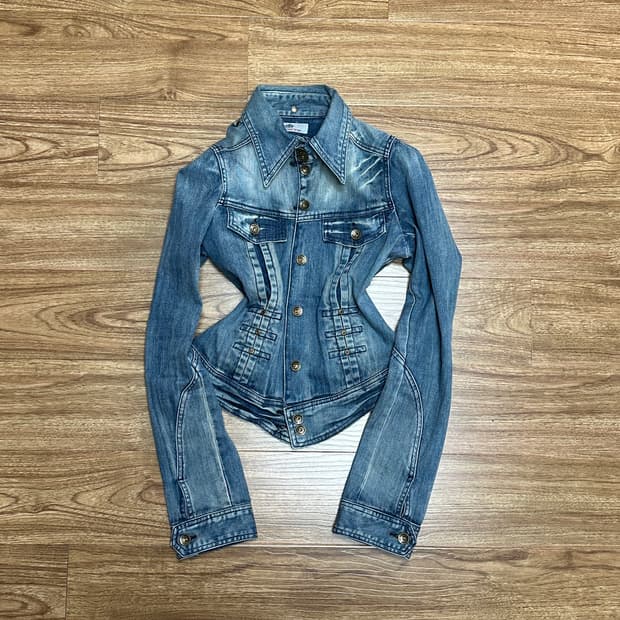 빈티지 나폴레옹 청 자켓 오네갸루 오리엔탈 그런지 긱시크 고딕 y2k