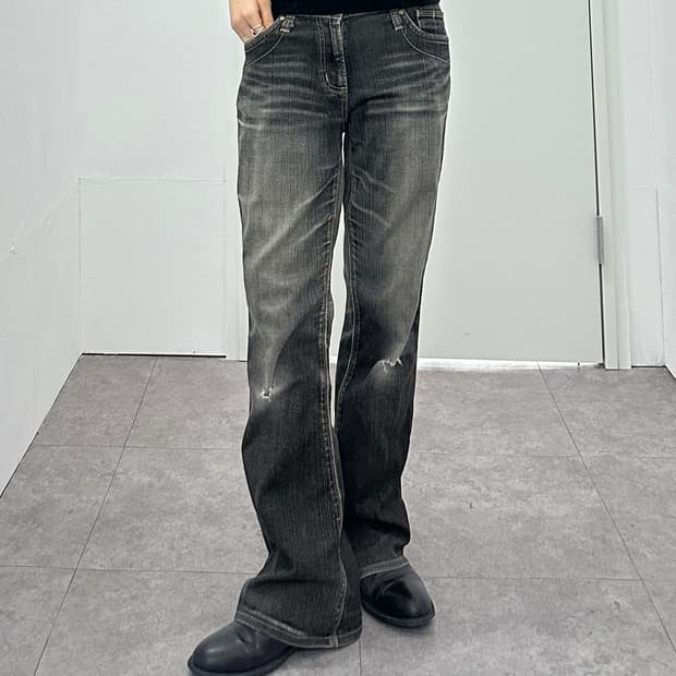 Flare Fade Lines Denim Washing Jeans 