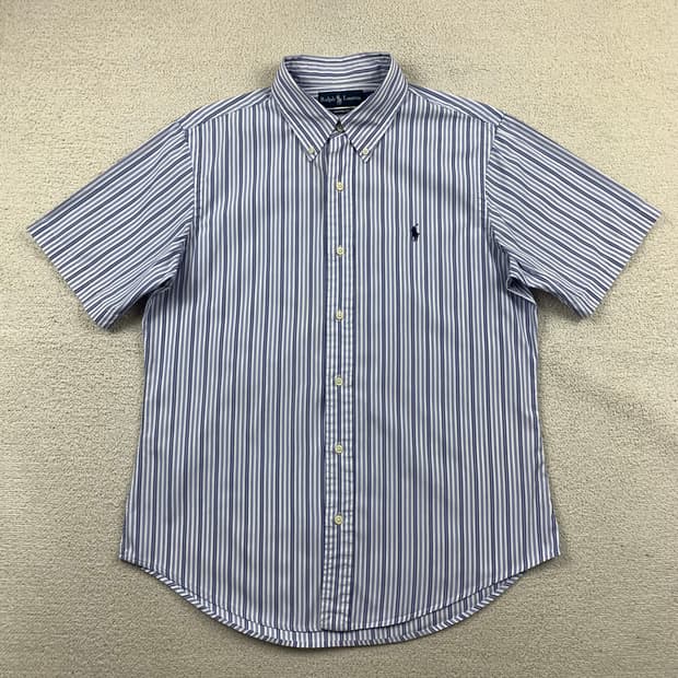 폴로 랄프로렌 포니로고 커스텀핏 네이비 스트라이프 하프셔츠