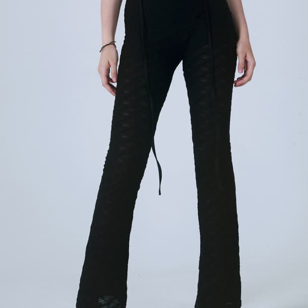 아쎄이 WRINKLE BELL BOTTOM PANTS [BLACK]