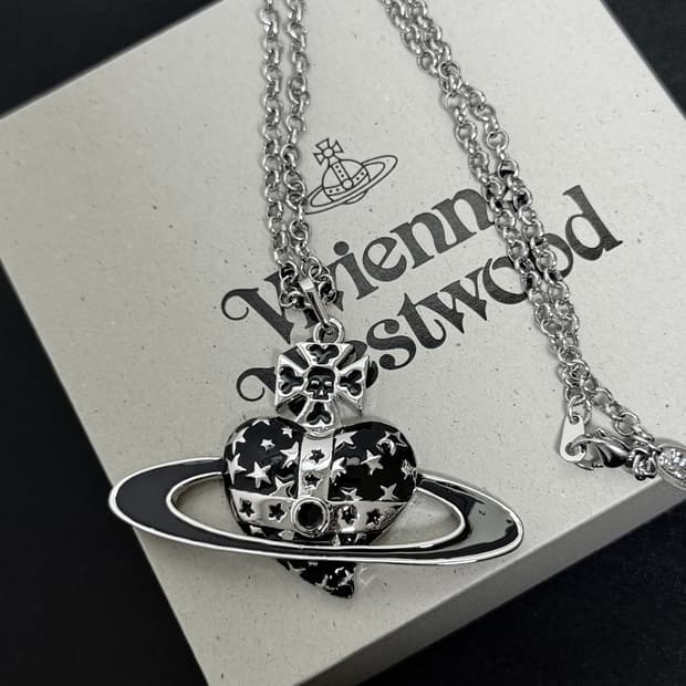 비비안웨스트우드 아카이브 빅orb 디아망떼 블랙 하트 성조기 목걸이