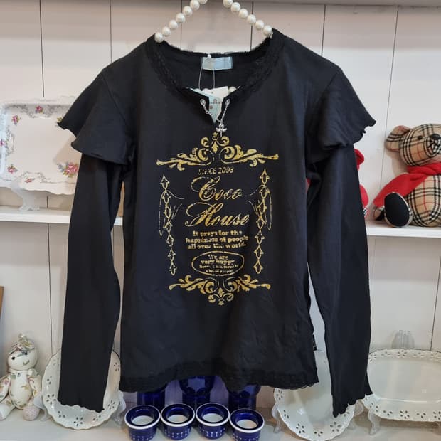 코코하우스 블랙 프린팅 긴팔 티셔츠