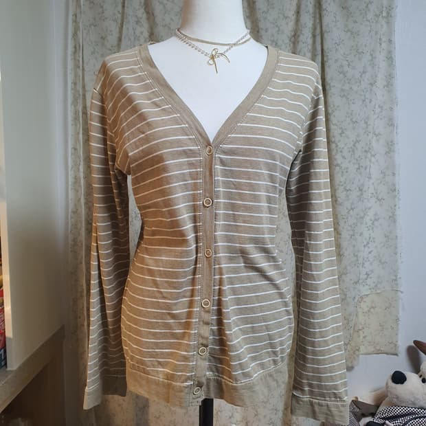 [빈티지] 베이지 스트라이프 브이넥 가디건