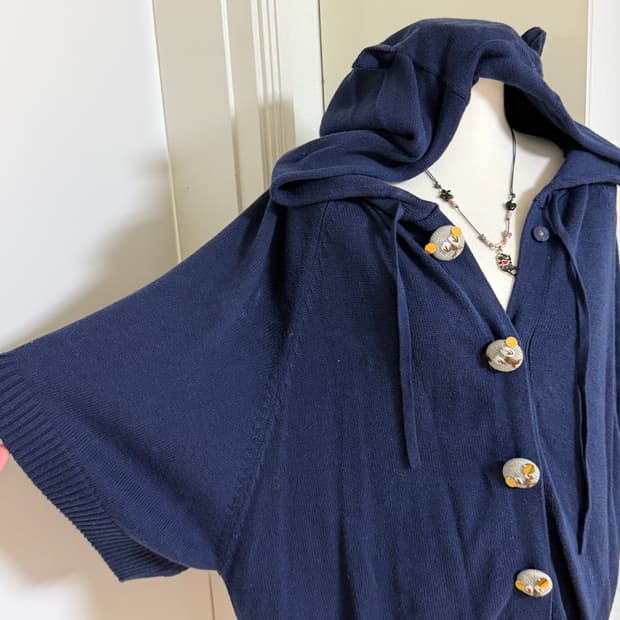 네코 네이비 반팔 후드 가디건