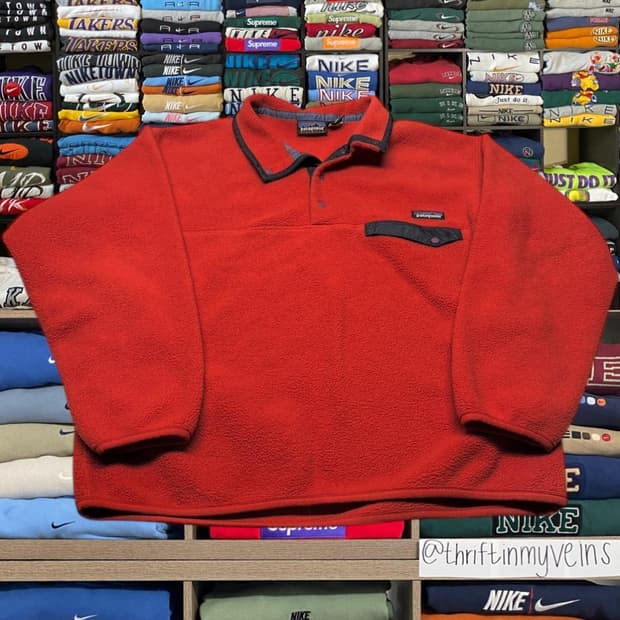 90s 파타고니아 신칠라 스냅-T 레드/네이비 멕시코