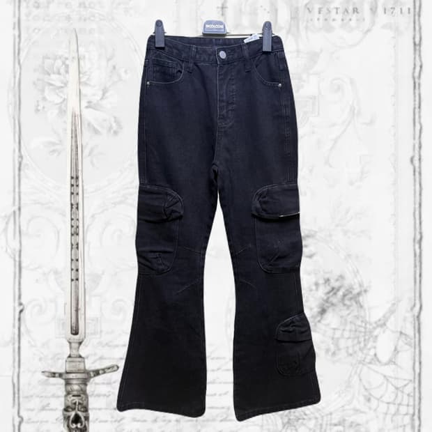 y2k 블랙 부츠컷 카고 팬츠 