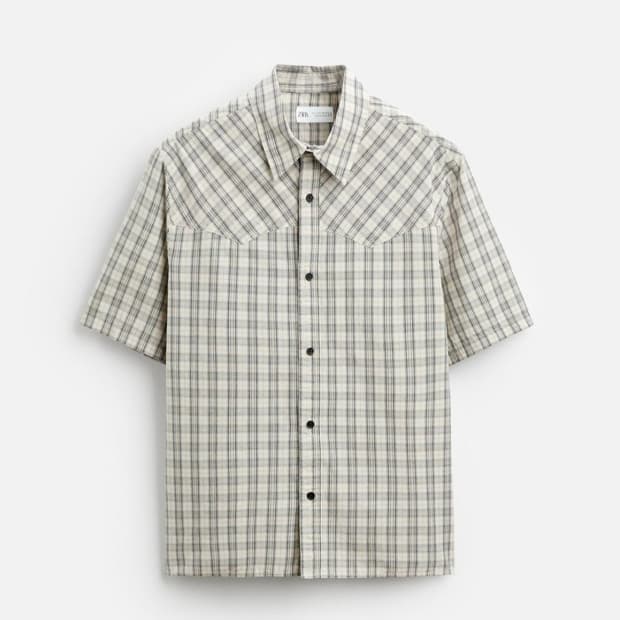 자라 체크 반팔 셔츠