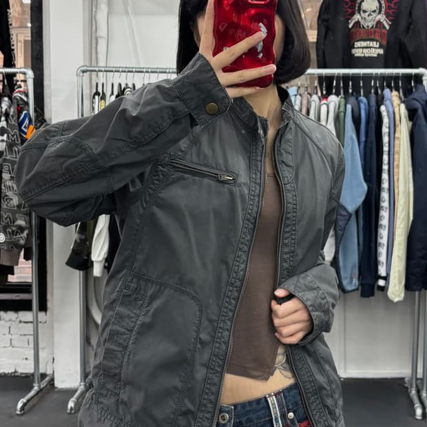 게스 넥버튼 코튼 바이커 자켓