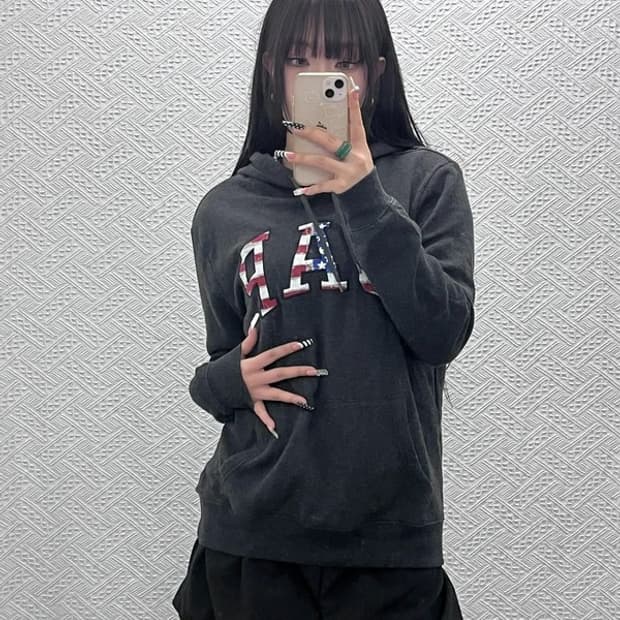 갭 빈티지 스트릿 펑크 키치 성조기 로고 후드티 S C10374
