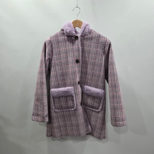 티파니 여아 체크 후드 코트 155