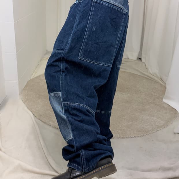 Verse 실버 데님 패치워크 힙합 팬츠