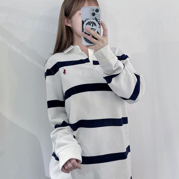 폴로랄프로렌 qr 레드포니 스트라이프 럭비티