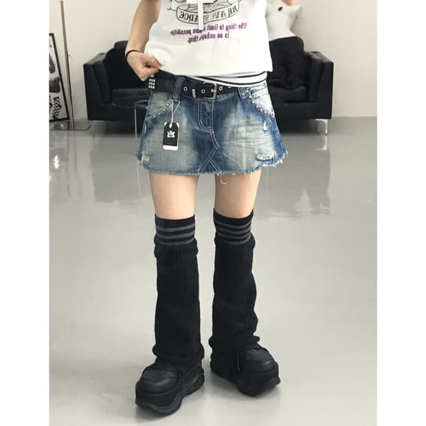 Jpn Studs Denim Mini Skirts