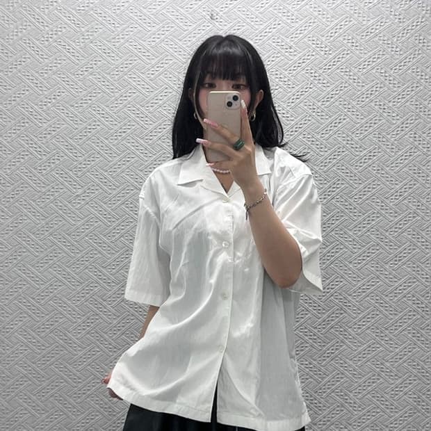 쿠어 빈티지 내추럴 링클 오픈 카라 반팔 셔츠 M C12500