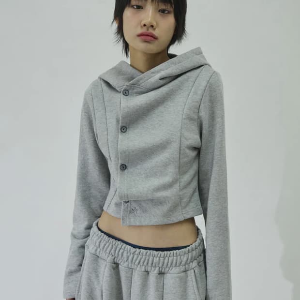 슬릭글로우 사이드 버튼 셔링 후드 탑 그레이 (택o)