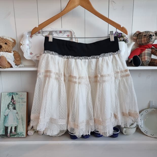 도트 망사 캉캉 스커트