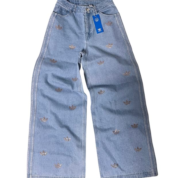 (새상품) 아디다스 삼선 큐빅 와이드 데님 팬츠M