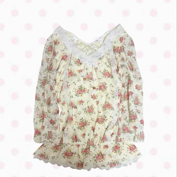 colza 콜자 플라워 패턴 레이스 원피스 블라우스 히메갸루