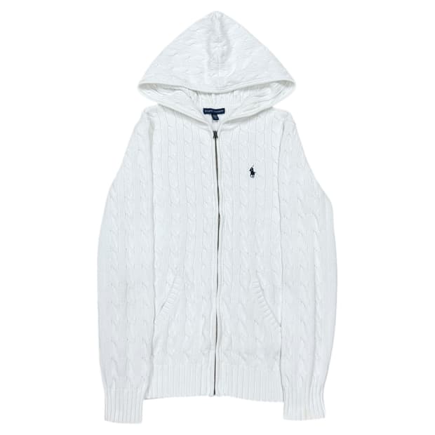 폴로 랄프로렌 딱붙핏 케이블 니트 후드집업 화이트 M