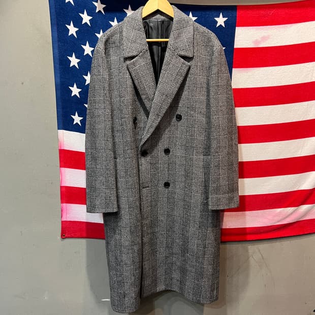 드로우핏 체크 더블 브레스트 롱코트