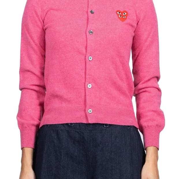 꼼데가르송 더블하트 핑크 가디건 (표기L) 실측  55반