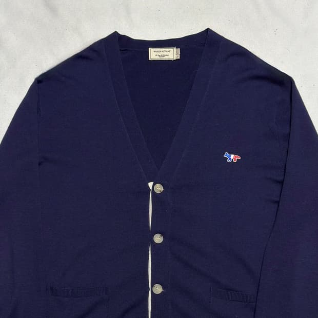 L 메종키츠네 트리컬러 폭스 네이비 가디건