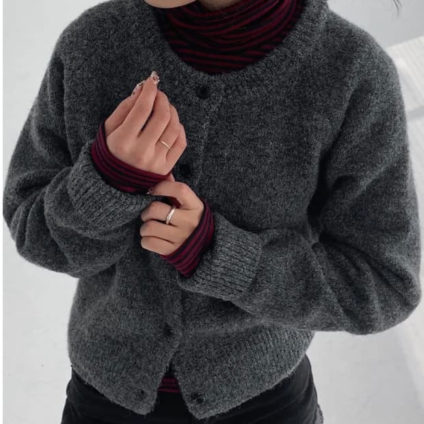 지그재그 언타일 자체제작 알파카울 루브 믹스 라운드 가디건 차콜