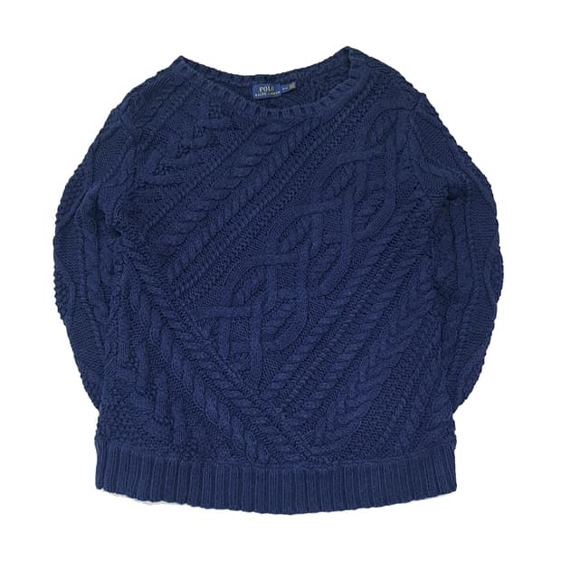 CL098 S 폴로 랄프로렌 코튼 다크 네이비 피셔맨 케이블 니트