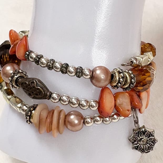 (이채시에눌) 일본 오리엔탈 페어리 진주 원석 3줄 레이어드 팔찌