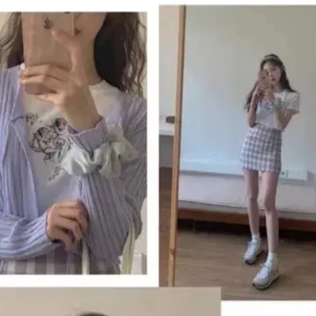 팜므뮤즈 보라 체크치마 M