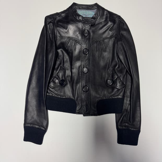 여성 빈티지 Y2k 리얼 양가죽 크롭 자켓 Xs 블랙