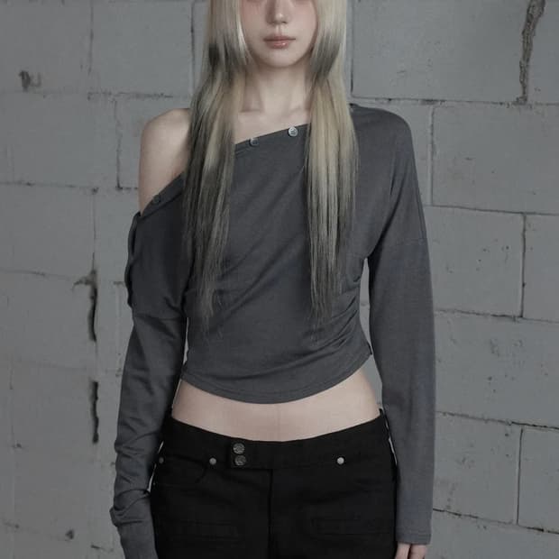 에트오소메 버튼 롱 슬리브(텍0)