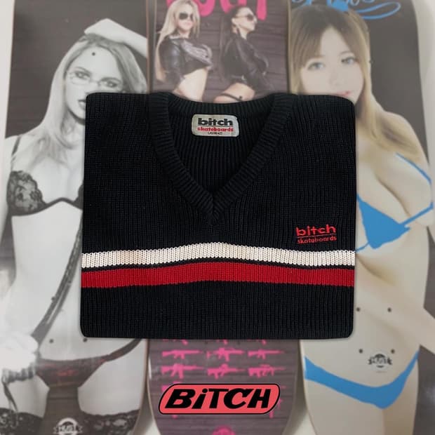 Bitch 비치 스케이트 보드 빈티지 브이넥 니트